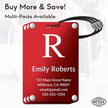 Personalized Luggage Tags: Custom Metal Luggage Tags for Suitcases, Backpacks and Bags with Your Personalized Text (Red)
