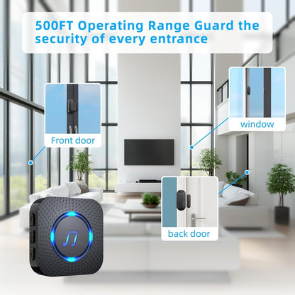 Door Sensor Chime When Door Opens, Door Entry Chime for Business/Home/Office/Store,500 FT Range,26 Chimes 5 Adjustable Volume Door Ringer Alert Black