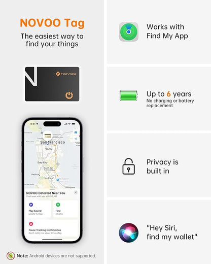NOVOO Air Locator Tag (iOS Only) Wallet Tracker Card with Apple Find My, Smart Card Bluetooth Tracker, 6 Years Battery, IP68 Waterproof, 1.6mm Keys Finder and Item Locator for Keys, Bags, Passport