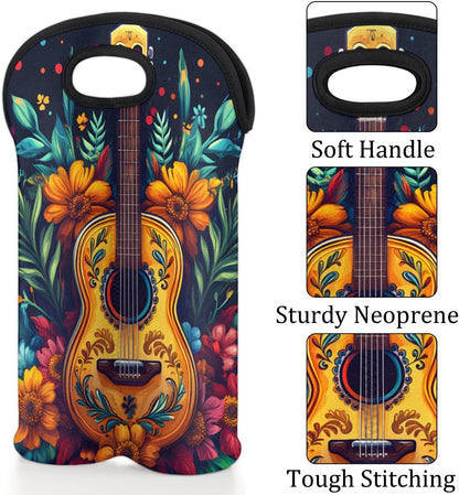 Neoprene Wine Tote, Bottle Carrier Gag Insulating Neoprene Thicker, Insulated Wine Bag for Travel Holds Two Bottles, Bottle Carrier Bags Protect the Bottles, Guitar