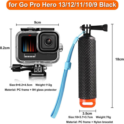 Compatible for Go Pro Hero 13 12 11 10 9 Black Waterproof Housing Case 60M/196FT Protective Underwater Diving Case Shell with Cameras Handle Mount Accessories Kit