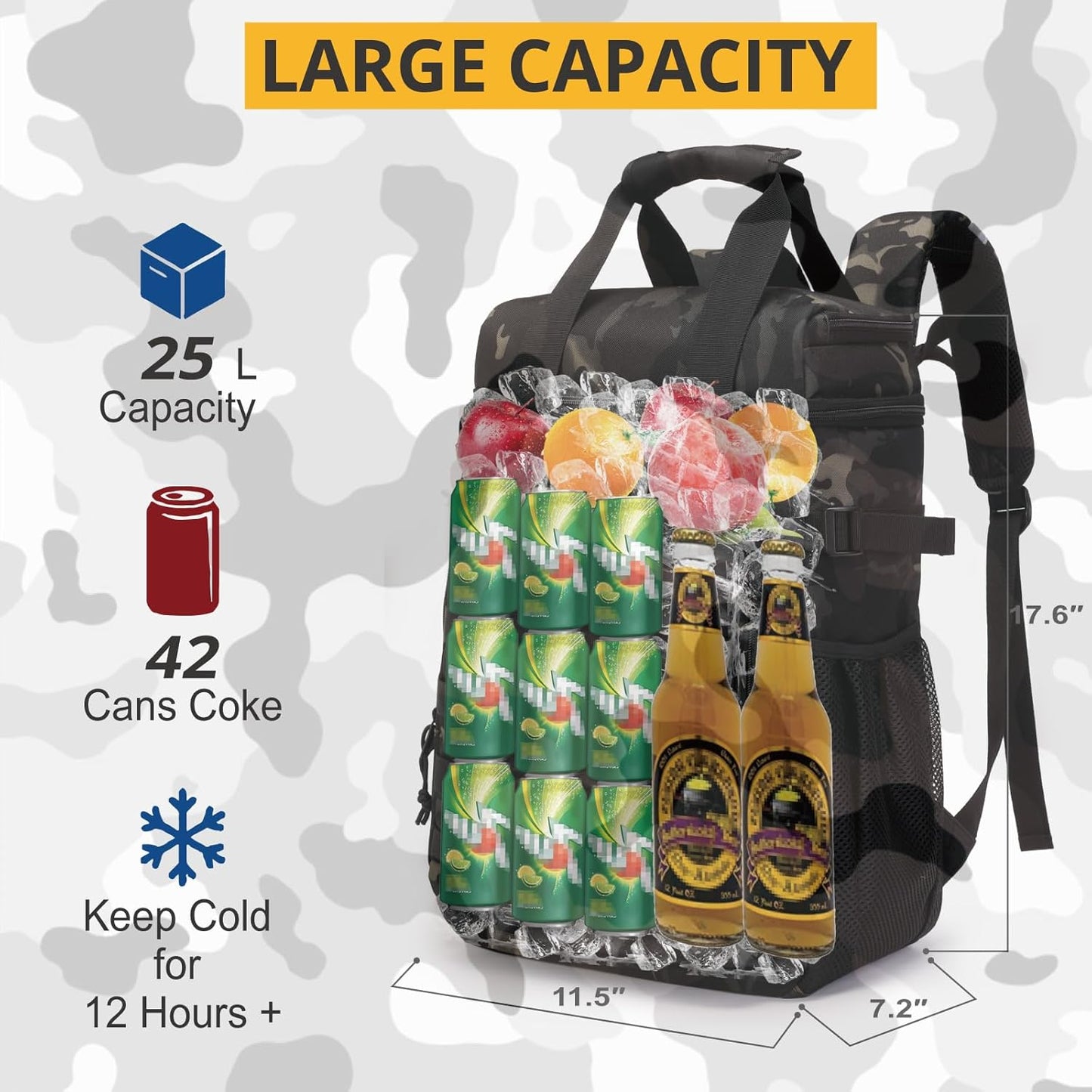 Tactical Backpack Cooler,Lunch Backpack for Men Adults Work with Handle，Soft Cooler Backpack Insulated Waterproof Leak Proof