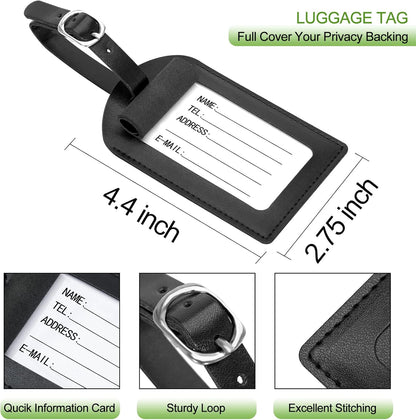 Passport Holder With Luggage Tag Cover Wallet RFID Blocking Leather Case Travel Essentials Accessories Travel Must Have(114#Black)