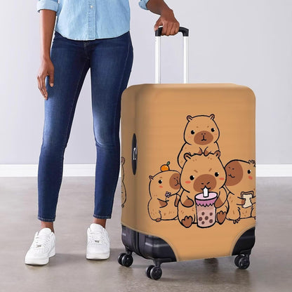 Milk Tea Capybara Luggage Cover Fit 22-25 Inch Universal Thickness Suitcase Covers Protector with Invisible Zipper Scratch-Resistan Travel Luggage Baggage Case