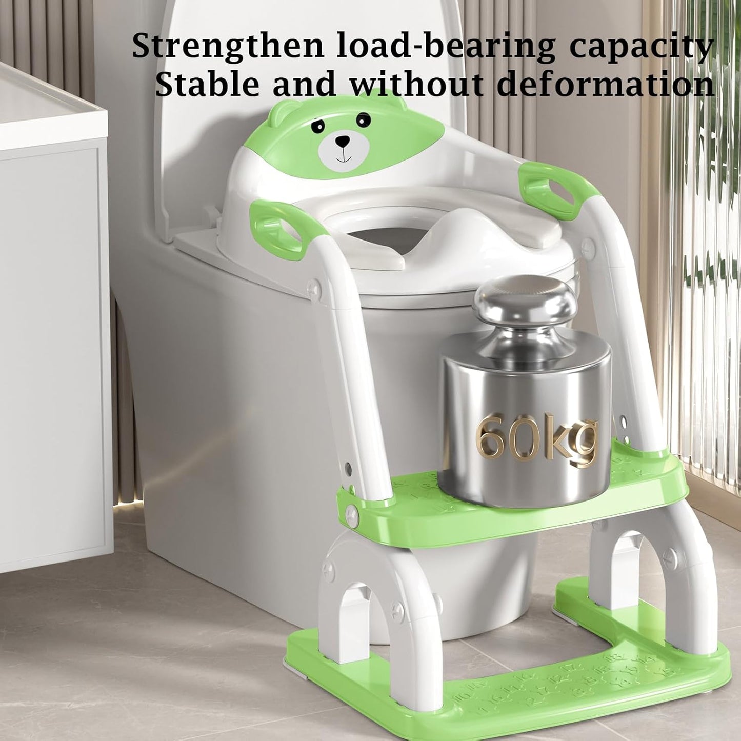 Potty Training Seat Upgraded 2-in-1 Potty Toilet for Kids Boys and Girls, Adjustable Step & Seat Height with Splash Guard Anti-Slip Pad Step Stool(Green)