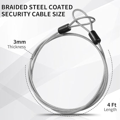 12 Pack Security Cable Luggage Lock with Loops 4ft 3mm Braided Steel Coated Bike Cable Wire Double Loop Anti Theft Safety for U Lock, Padlock and Disc Lock
