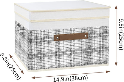 TYEERS Collapsible Storage Bins with Lids, Patchwork Design, Washable, Fabric Storage Boxes, 14.9x9.8x9.8 inches, 3 Pack, Gray