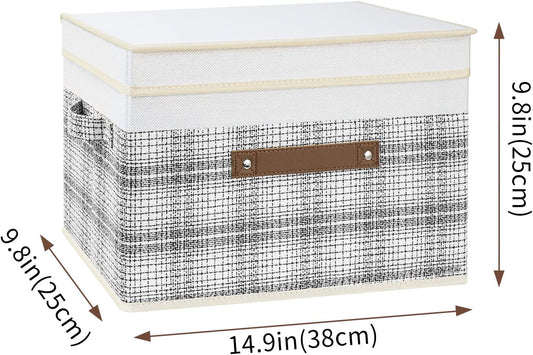 TYEERS Collapsible Storage Bins with Lids, Patchwork Design, Washable, Fabric Storage Boxes, 14.9x9.8x9.8 inches, 5 Pack, Gray