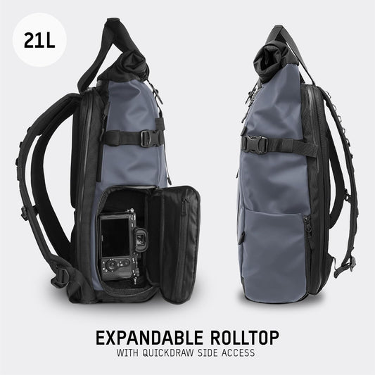 WANDRD PRVKE 21L, V3 Backpack: Weather-Resistant Travel & Camera Backpack with Laptop Sleeve, Quick Side Access, Clamshell Opening – Ideal Photography & Travel Bag (Aegean Blue)