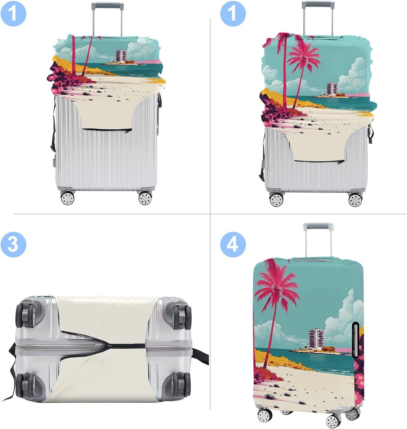 Luggage Cover Washable Suitcase Protector Anti-Scratch,Stretchable Fit for 20-34Inch Luggage Durable Travel Bag Cover with Zipper Closure (Beach, XL(fits 32-34Inch suitcase))