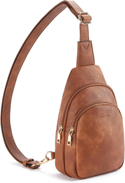 Telena Small Sling Bag for Women Leather Crossbody Fanny Packs Chest Bag for Women