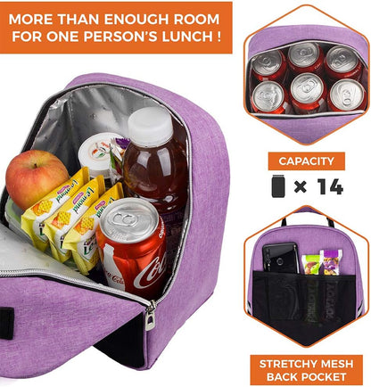 opux Lunch Box for Girls Boys Kids, Insulated Leakproof Lunch Bag, Reusable Teen Lunch Boxes for School, Medium Large lunchbox for Women Men Adult for Work with Front Back Pocket (Purple)