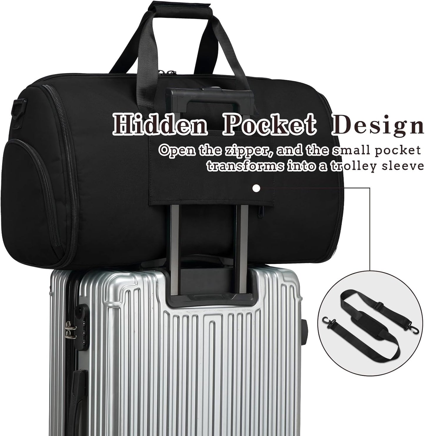 Garment Duffle Bags for Travel, Carry On Garment Duffel Weekender Bag 45L | 2-days Trip,Wrinkle-Free Travel,Separate Shoe Pocket | Overnight Garment Bag for Vacation, Business Trips, Weekend
