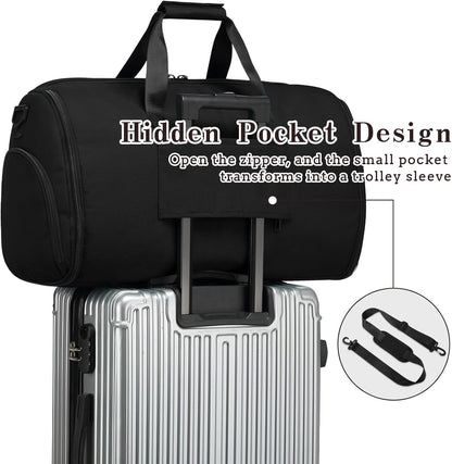 Garment Duffle Bags for Travel, Carry On Garment Duffel Weekender Bag 45L | 2-days Trip,Wrinkle-Free Travel,Separate Shoe Pocket | Overnight Garment Bag for Vacation, Business Trips, Weekend
