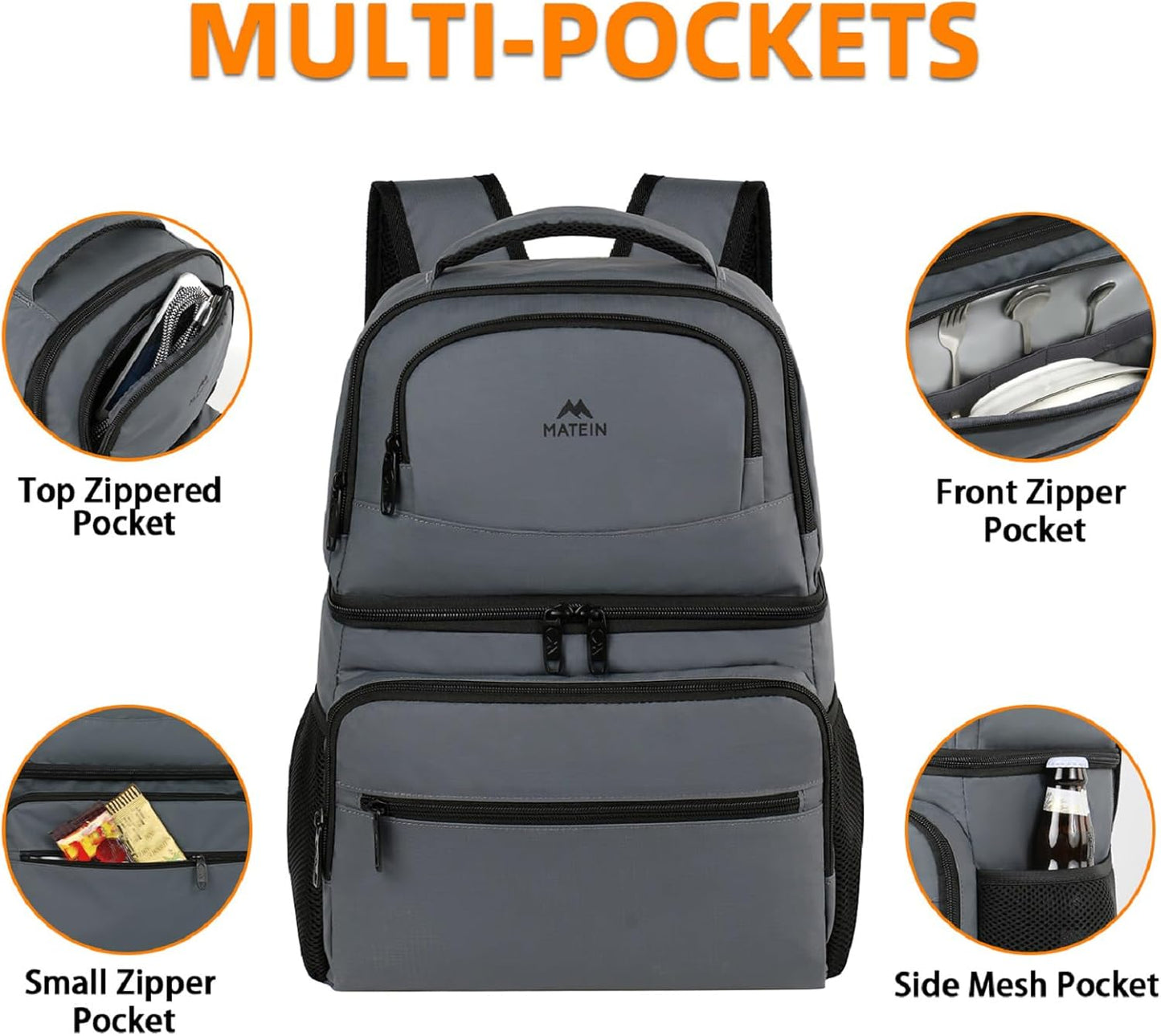 MATEIN Cooler Backpack, 26 Cans Insulated Lunch Backpack for Men Women, Leakproof Double Layer Lunch Cooler Bag Lightweight Soft Lunch Backpack with Cooler Compartment, Beach Camping Hiking Beer Gifts