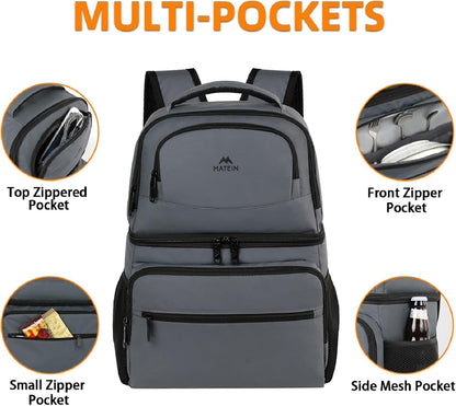 MATEIN Cooler Backpack, 26 Cans Insulated Lunch Backpack for Men Women, Leakproof Double Layer Lunch Cooler Bag Lightweight Soft Lunch Backpack with Cooler Compartment, Beach Camping Hiking Beer Gifts