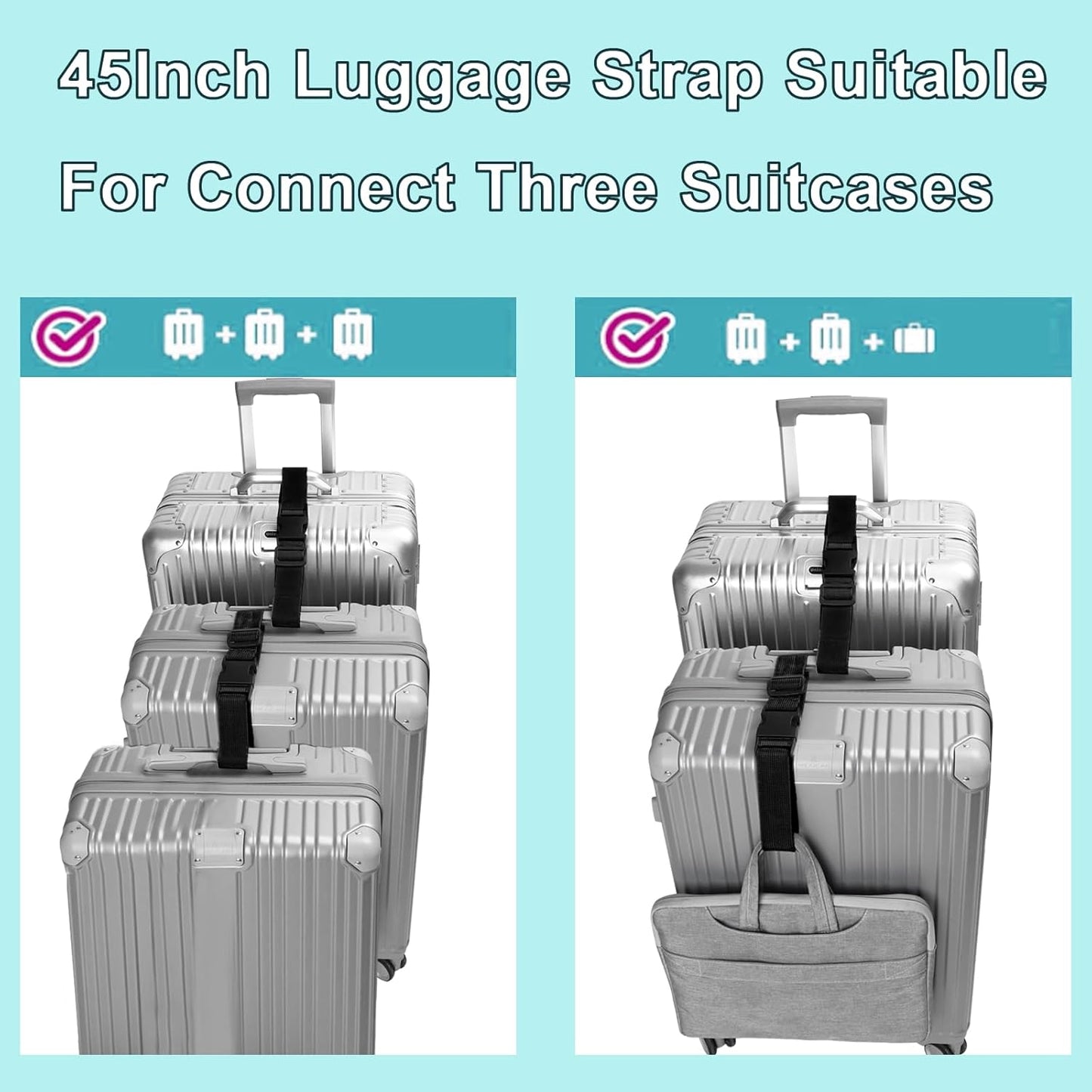 4Pack Luggage Straps for Suitcases, Travel Connector for Carry On Bag, Add Bag to Connect Two Suitcases, Adjustable Belt Attachment Accessories for Connect Your 3 Luggages, Red