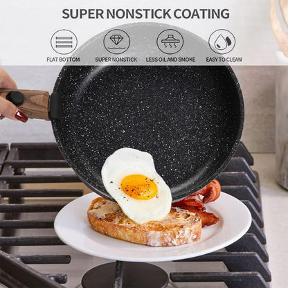 Kitchen Academy Removable Handle Induction Pots and Pans Set - 10 Piece Non-stick Cookware Sets, Black Granite Stackable RV Cookware for Camp