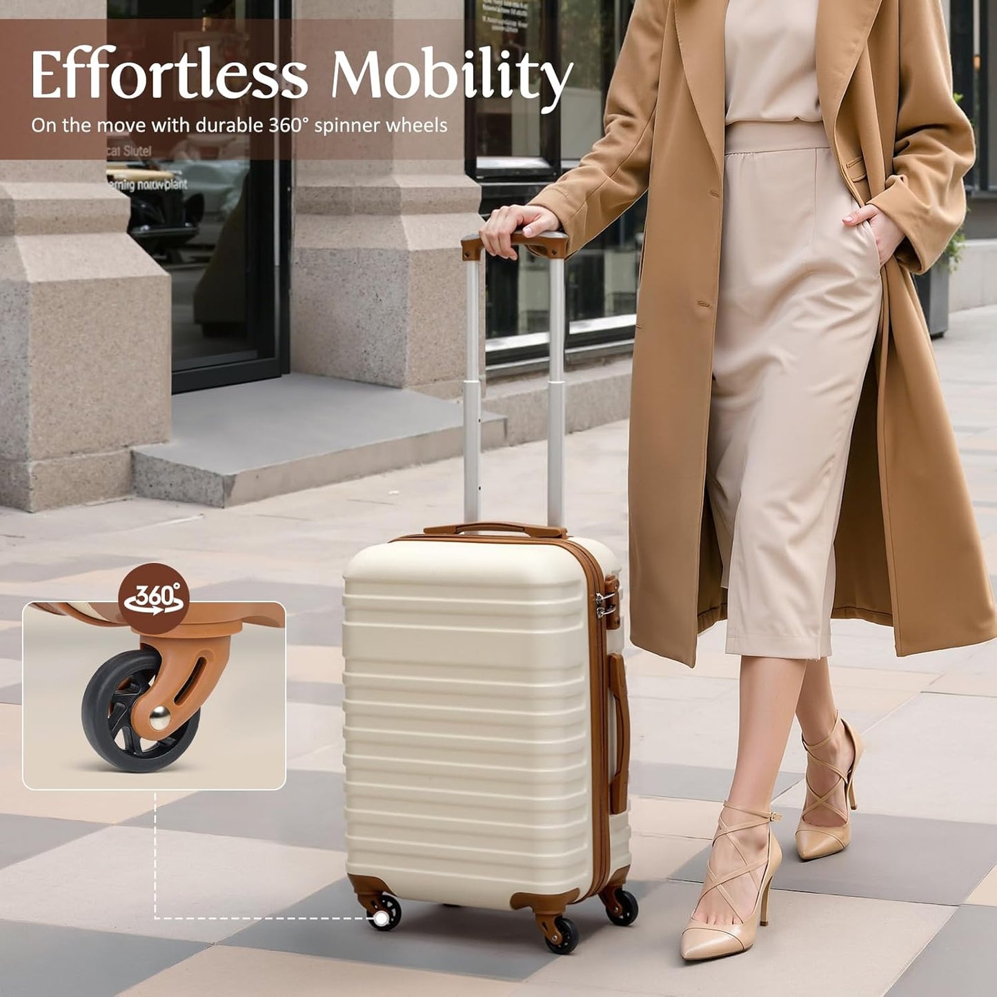 Coolife Suitcase Set 3 Piece Luggage Set Carry On Hardside Luggage with TSA Lock Spinner Wheels (White, 5 piece set)