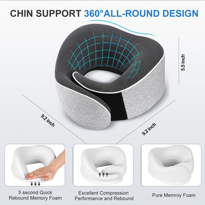 Travel Pillow, Best Memory Foam Neck Pillow Head Support Soft Pillow for Sleeping Rest, Airplane Car & Home Use (1Grey)