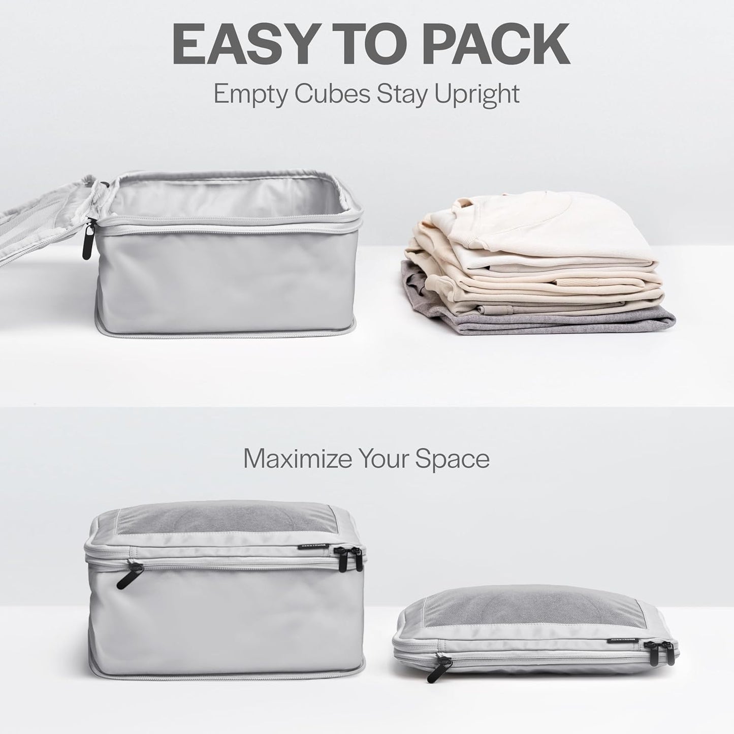 Compression Packing Cubes for Travel - Luggage Organizer Bags - Double Zipper Packing Cubes for Suitcases (2-Pack, Light Grey)