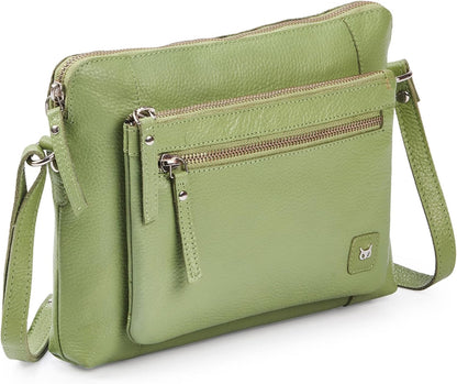 Wise Owl Accessories Small Soft Pebbled Real Leather Crossbody Handbags Purses Sling Crossover Shoulder Bag
