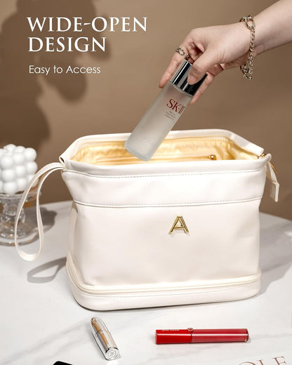 Bridesmaid Gifts, Women Makeup Bags, Friend Gifts, Personalized Double Layer Teen Girl Cosmetic Bag with Makeup Brush Organizer, Travel Toiletry Bag, Birthday Gifts for Girls