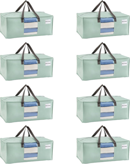 VENO 8 Pack Moving Bags for College, Heavy-Duty Storage Totes, Moving Boxes and Wardrobe Packing Supplies Alternative - Extra Large Durable Laundry Bags for Clothes (Shiny Light Green, 8 Pack)