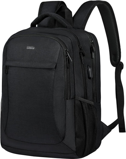 Voova Travel Laptop Backpack, Business Work Laptop Backpack for Women & Men with USB Charging Port, Waterproof Slim Durable College Computer Bag Fits 15.6 Inch Laptops and Notebook, Black