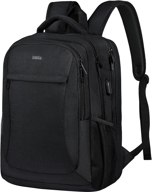 Voova Travel Laptop Backpack, Business Work Laptop Backpack for Women & Men with USB Charging Port, Waterproof Slim Durable College Computer Bag Fits 15.6 Inch Laptops and Notebook, Black