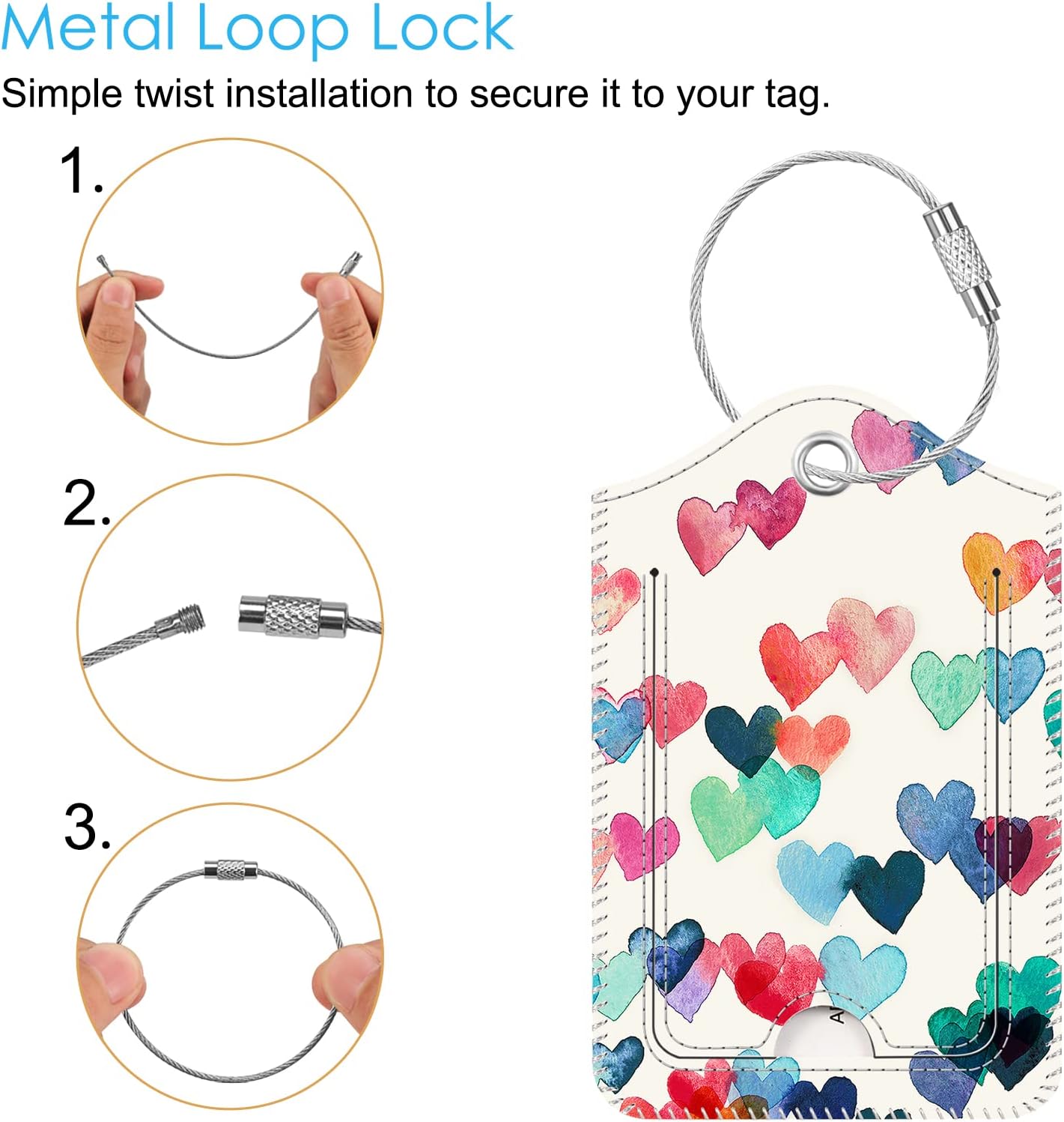 Fintie Luggage Tags, Privacy Cover ID Label with Stainless Steel Loop and Address Card for Travel Bag Suitcase - Raining Hearts (2 Piece)