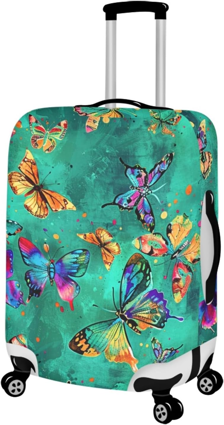 Butterflies Print Baggage Covers for 30-32 Inch Anti Scratch Luggage Protector for Women Girls Boys Non Slip Spandex Suitcase Cover Colorful Luggage Cover