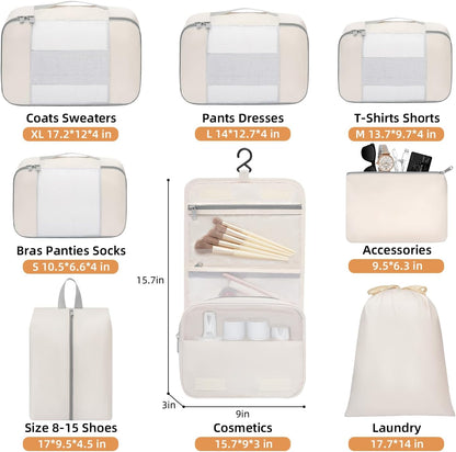 BAGAIL 6 Set/8 Set/10 Set Packing Cubes Various Sizes Packing Organizer for Travel Accessories Luggage Carry On Suitcase