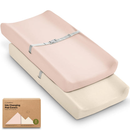 2-Pack Baby Changing Pad Covers for Girl, Boy, Neutral - Soft Viscose Derived from Bamboo Changing Table Pad Cover Sheets, Baby Nursery Diaper Changing Pad Cover, Contour Changing Pad Liner (Cameo)