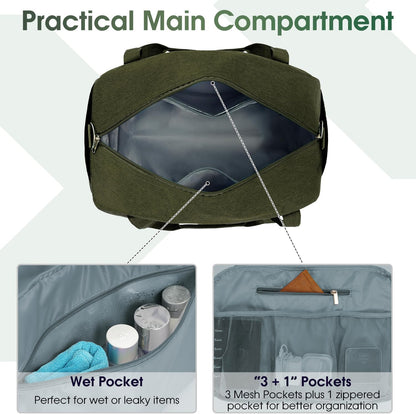 Narwey 18" Carry on Bag Underseat for Airplane with Wet Pocket Spirit Airlines Personal Item Bag Travel Duffel Bag Small Gym Bag Weekender Overnight for Women and Men (Army Green)