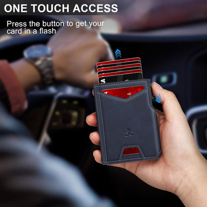 Wallet for Men Wallet with Slim Pop Up Card Holder 9-13 Cards, Bifold Minimalist Smart Wallet RFID Blocking Credit Card Holder with ID Window & Stretchable Cash Slot Compact Metal Aluminum Card Case