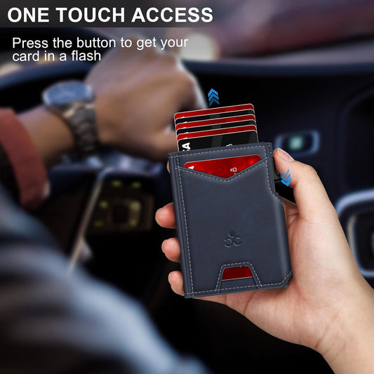 Wallet for Men Wallet with Slim Pop Up Card Holder 9-13 Cards, Bifold Minimalist Smart Wallet RFID Blocking Credit Card Holder with ID Window & Stretchable Cash Slot Compact Metal Aluminum Card Case