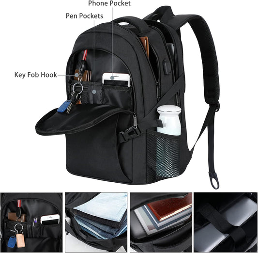 ANKUER Backpacks for Men Women, Backpack Fits Up 15.6 in Laptop Backpack for Travel, Backpacks with USB Charging Port, Work Business Backpack for School (Black)
