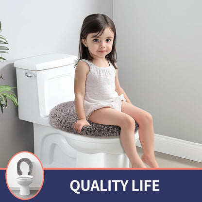 Microfiber Elongated Toilet Seat Cover 19.5"x 15" Machine Washable Solid Toilet Lid Cover Adjustable Rubber Backing Fits Most 18-19.5" L x 14-16" W Elongated Toilet Seat