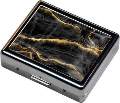 Silver Vintage Pill Box 7 Day Metal Pill Box with Mirror and 8 Compartments Cute Travel Pill Organizer for Purse (Gold and Black Marble)