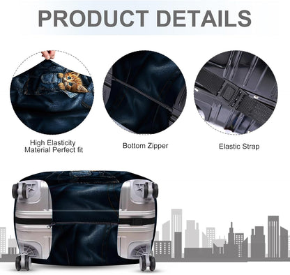 ANNA QUEEN Cute Kitten in Pocket Luggage Cover, Funny Cat Suitcase Protector with Denim Print, Stretchable & Washable Spandex Travel Cover for 20-22 Inch Luggage