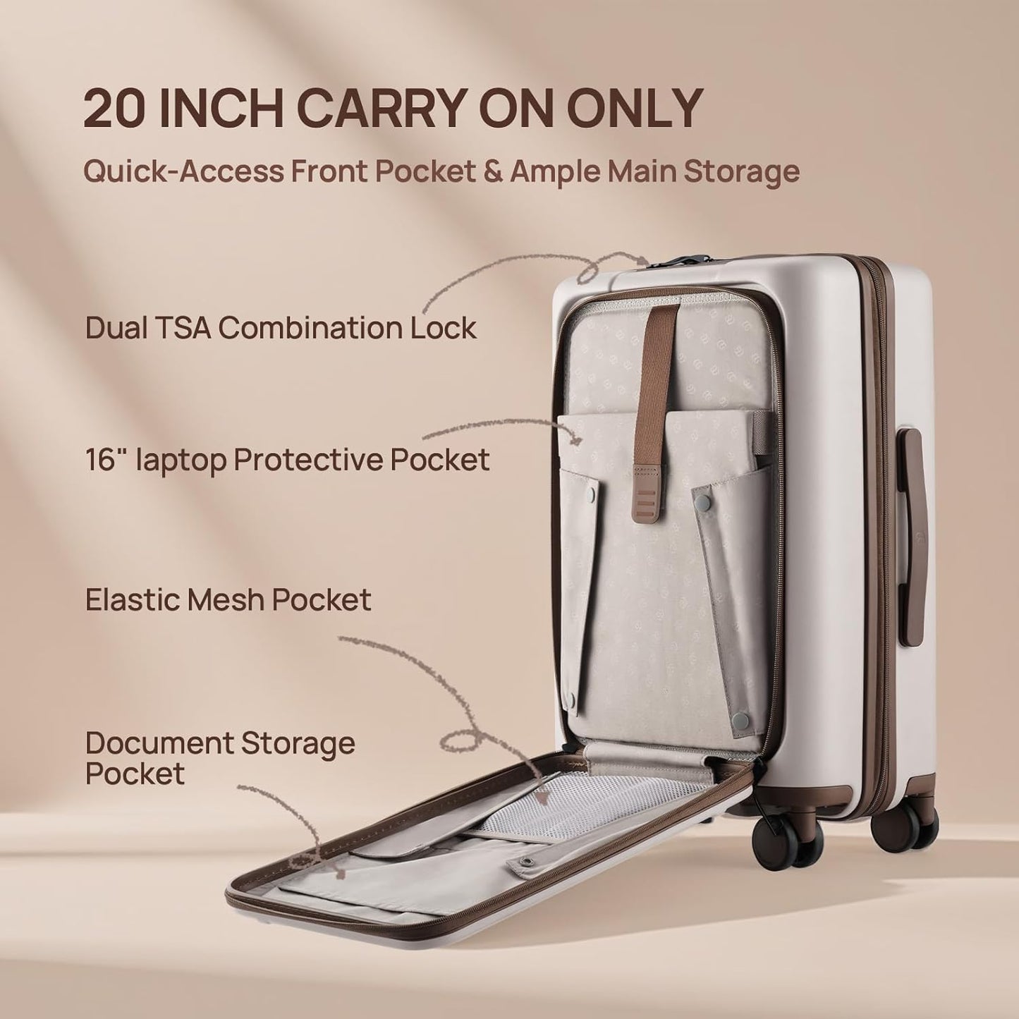 NINETYGO Medium Checked Luggage 25 Inch, Flat Top Opening Checking In Luggage with Cup Holder, Expandable, Coffee-Infused PC Hard Shell, Eco-Friendly, TSA Lock, 360° Spinner Wheels (Americaco)