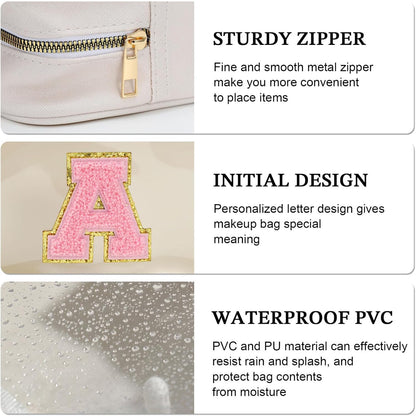 YOOLIFE Initial Make Up Bag Travel Toiletry Bag, Clear Makeup Bag Preppy Cosmetic Bag Clear Makeup Bags With Zipper Girlfriend Teacher 8 Year Old Girl Gifts Daughter Gifts Swim Gifts For Girls White T