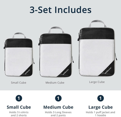 6 Set Compression Packing Cubes for Travel - Compressible, Lightweight, and Space-Saving Packing Cubes, Travel Essentials for Women, Black