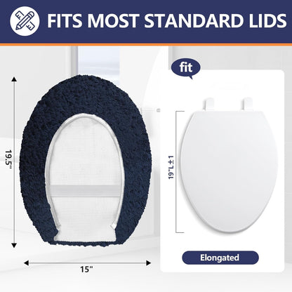 Microfiber Elongated Toilet Seat Cover 19.5"x 15" Machine Washable Solid Toilet Lid Cover Adjustable Rubber Backing Fits Most 18-19.5" L x 14-16" W Elongated Toilet Seat