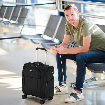 16 Inch Underseat Carry On Luggage with Wheels Softside Small Suitcases Personal Item Bag with Pocket Travel Luggage for Men Women Business Overnight Bag(Black)