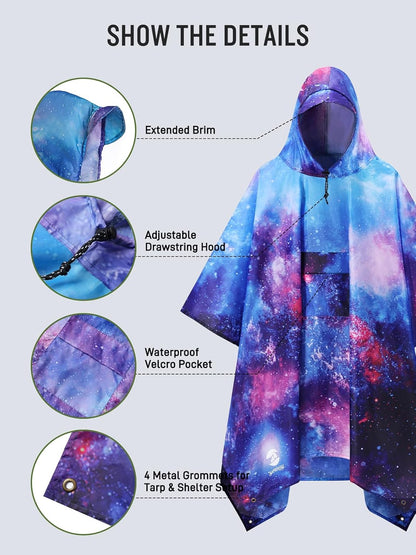 SaphiRose Extra Thick Hooded Rain Poncho Double Layer Waterproof Raincoat Jacket for Men Women Adults