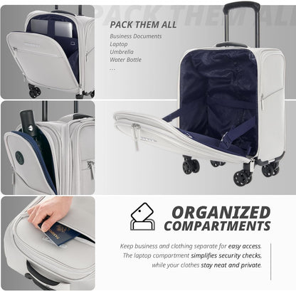 Verage Under Seat Luggage with Wheels, Softside Small Suitcase Spinner Carry On Luggage Bags for Airlines Airplanes Short Trip Men Women (Cloud Gray, 14-Inch Underseat)