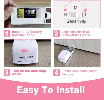 Portable Door Stop Alarm, No Installation Required, Provides Security for Home, Hotel and Traveling(2 Pack Door Stop)