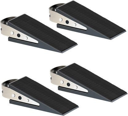 Shackcom Rubber Door Stopper Wedge, 4 Pack Black Heavy Duty Door Stop Suitable for All Floor Types, with Stainless Steel Hangers for Easy Storage, Prevents Unwanted Slams and Bumps